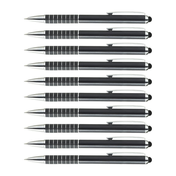 10 Twist Action Metal Stylus Pens Pack - Two in One, Smooth, Black Ink - Black