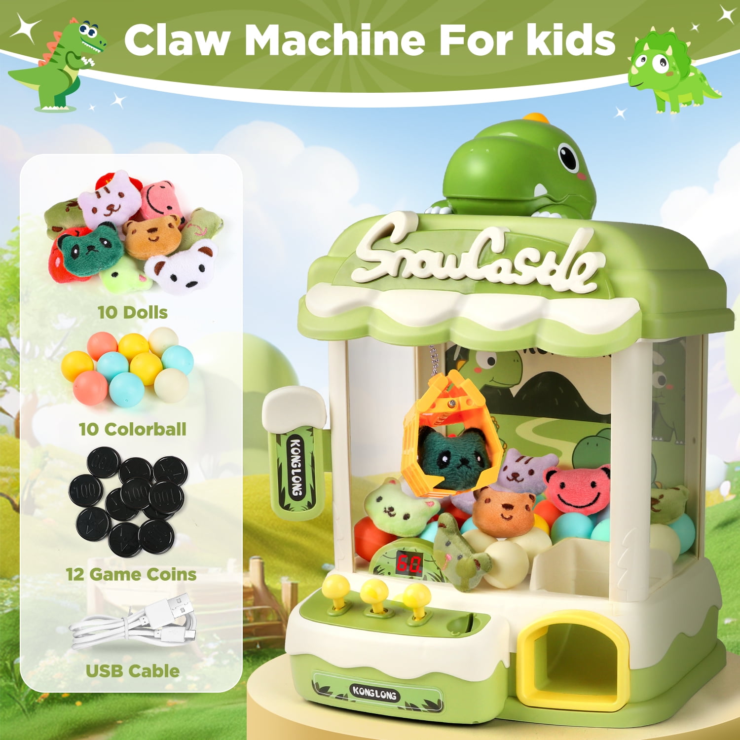 Carsky Dinosaur Toys Claw Machine, Arcade Game Doll Vending Toys, Birthday Party Supplies Dinosaur Christmas Gift