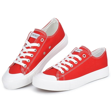 JENN ARDOR Women s Canvas Shoes Flat Sneakers Low Top Lace Up Fashion Comfort Shoes for Walking