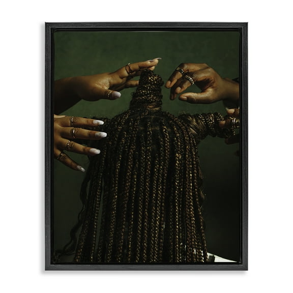 Stupell Industries Women Braiding Hair People Photography Black Floater Framed Canvas Art Print Wall Art, 17 x 21