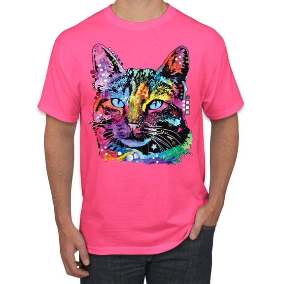Cute Cat | Dean Russo Art Animal Lover Men's T-Shirt, Neon Pink, X-Large
