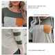 thumbnail image 5 of Camiseta de manga larga a rayas verde con dobladillo irregular y cuello redondo informal, talla L para mujer, 5 of 6