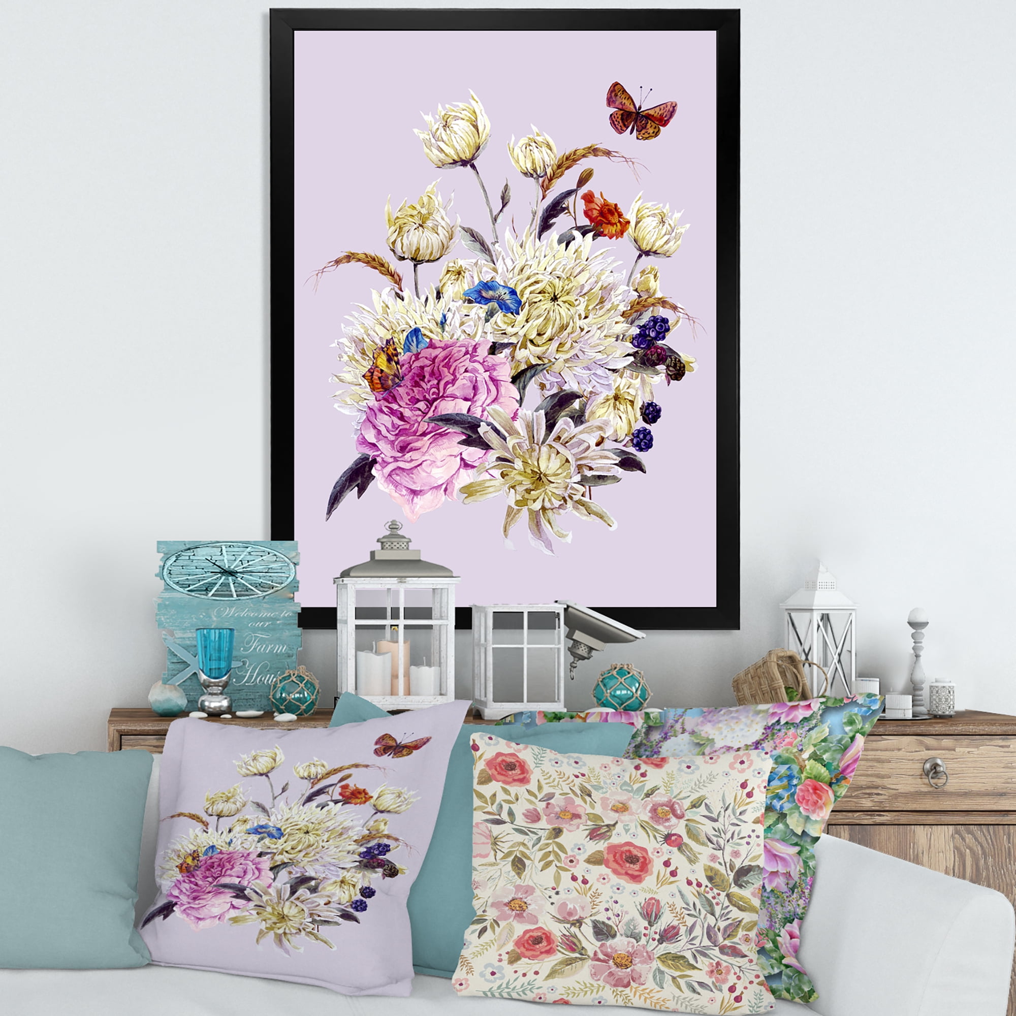 Designart 'Ancient Chrysanthemums With Bouquet I' Traditional Framed Art Print