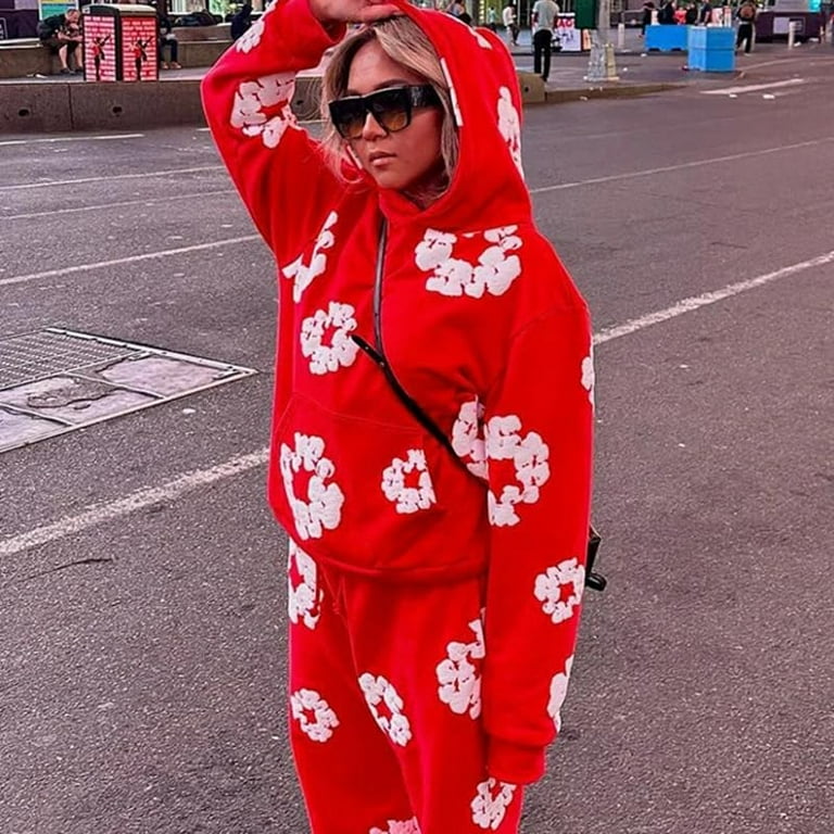 Denim tears hoodie men flower puff print hoodie pullover Harajuku Gothic streetwear oversized graphic vintage Y2K hoodies for women