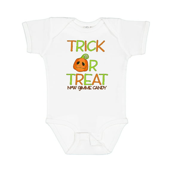 Inktastic Trick or Treat Now Gimme Candy with Halloween Pumpkin Boys or Girls Baby Bodysuit