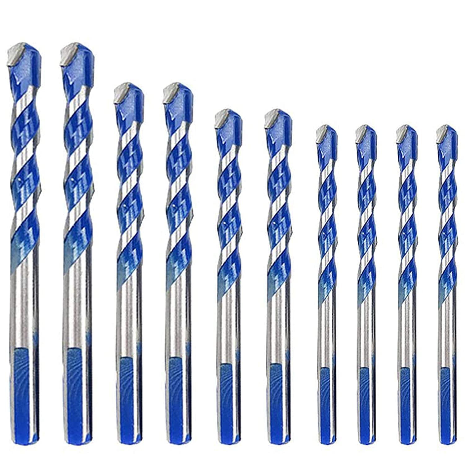Hexagonal Handle Tungsten Carbide Bit for Mirror and Tile On Concrete and Brick Walls Plastic and Wood 10 Piece Glass Concrete Bit Set Masonry Bit for Brick 