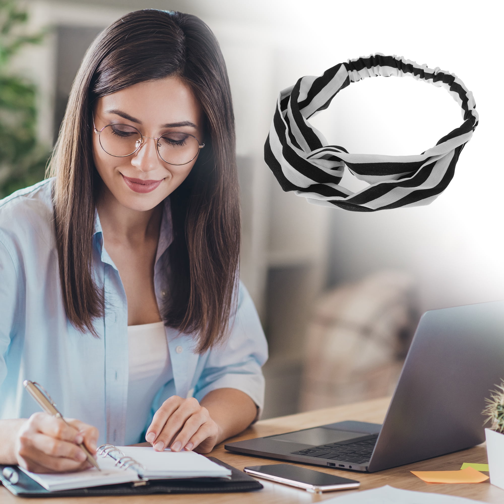 Unique Bargains Fashion Stripe Pattern Cross Elastic Hairband1 Pc White Black