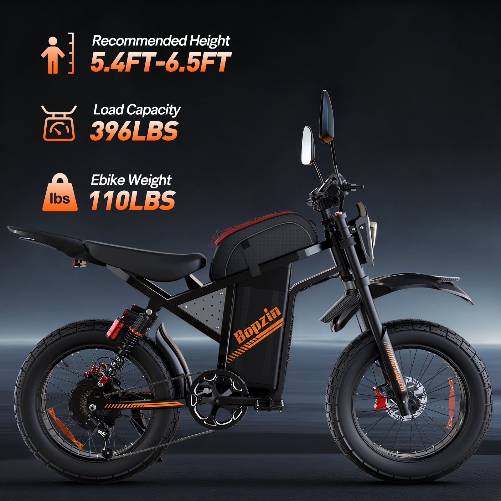 Peak 3000W Electric Dirt Bike for Adults,60V 35AH Max 37-68Miles & 45 MPH Ebike,20’’ Fat Tire 7 Speed Off -Road Mountain Bike UL2849
