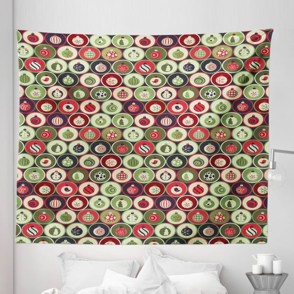 Winter Tapestry, Retro Style Scandinavian Baubles Christmas Tree Ornaments Continuous Pattern, Fabric Wall Hanging Decor for Bedroom Living Room Dorm, 5 Sizes, Multicolor, by Ambesonne