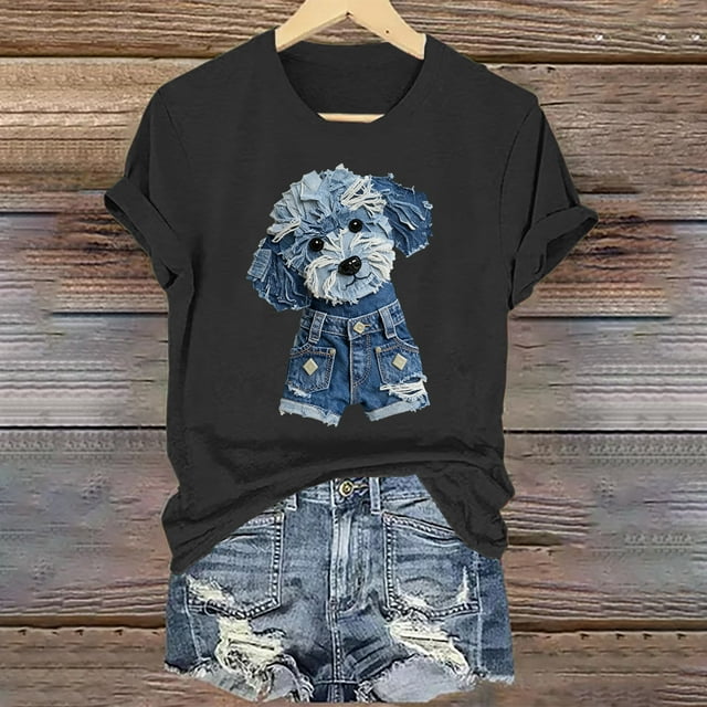 Tejiojio Women's Animal Printed T-shirt Casual Round Neck Short Sleeve Blouses S-2XL
