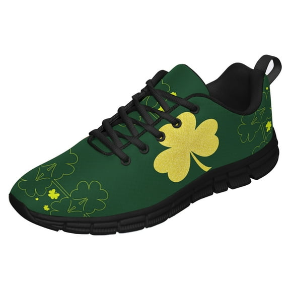 St Patricks Day Shoes for Women Breathable Running Sneakers Men Green Four Leaf Clover Shoes for Irish Festival Gift Black Size 3.5