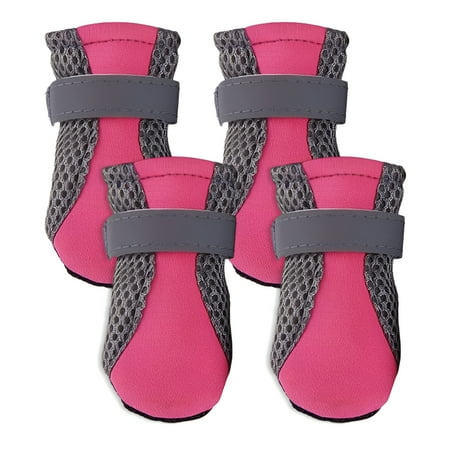 TELOLY 4Pcs Dog Shoes Dog Adventure Ready Dog Boots Non-Slip Shoes for Dogs Rose Red M