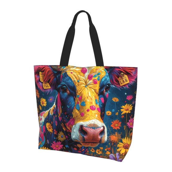 Yiaed Colorful Daisy Sunflower Cow Print Handbag for Women Tote Purse Shoulder Bag Large Fashion Hobo Purse Handbag Shopping Tote
