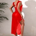 thumbnail image 5 of FRSASU Mesh Nightgown for Women Nightwear Sleeveless Backless See Through Chemise Ruffle Irregular V-Neck Sleep Dress Red, 5 of 6