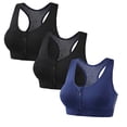 thumbnail image 2 of huilin 3Pack Women's Wireless Zip Front Cross Back Push Up Sports Bra - Solid Color, 2 of 9