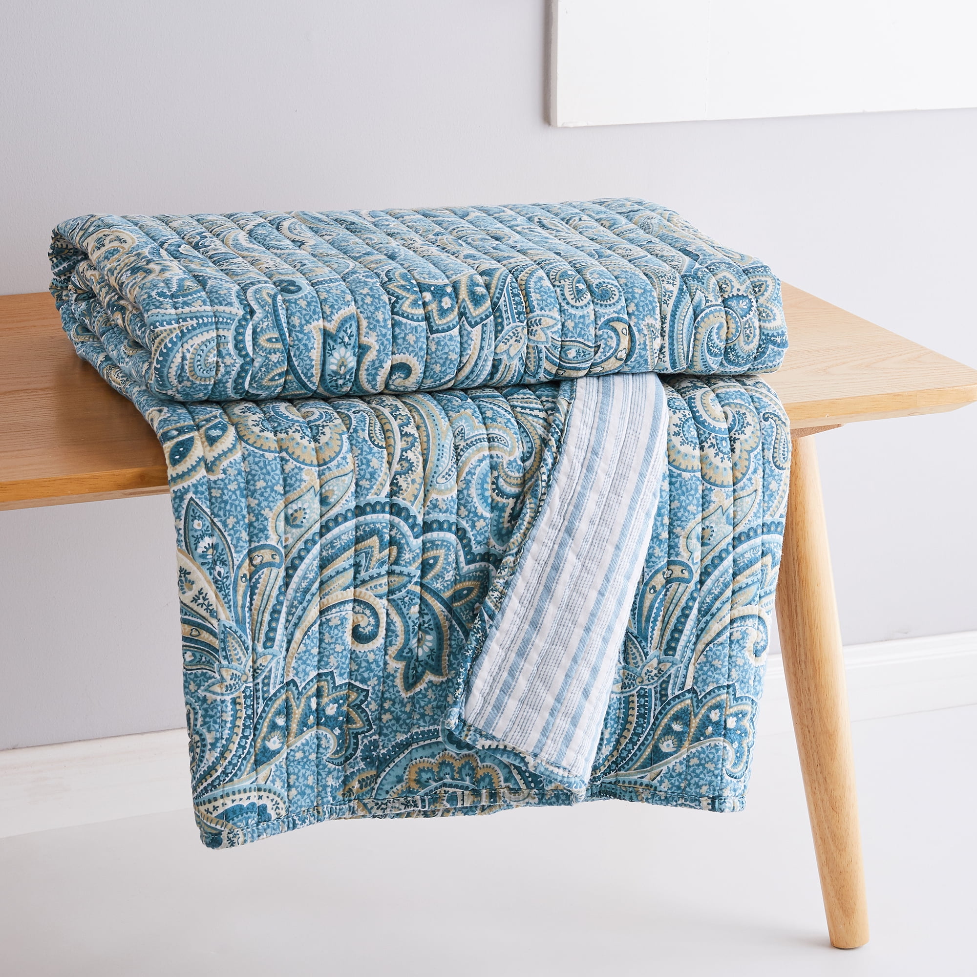 Levtex Home - Kimpton Navy - Throw - All Over Paisleys in Navy, Blue - Quilted Throw (50x60in.) - Cotton/Cotton
