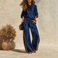 thumbnail image 3 of Szluipve Linen Sets for Women 2 Piece 2 Piece Linen Outfit Contrast Trim 3/4 Sleeve Crew Neck Top & Wide Leg Pants Set Loose Casual Beach Vacation Tracksuit Suit Khaki M, 3 of 7