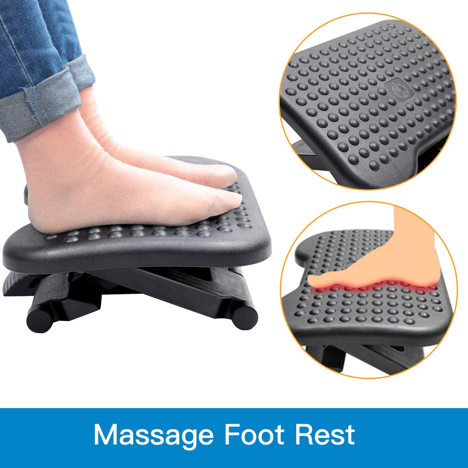 Foot Rest for Under Desk at Work Toilet Stool with Massage Roller Adjustable Height Ergonomic Feet and Leg Rest Pillow for Desk Office Study Gray