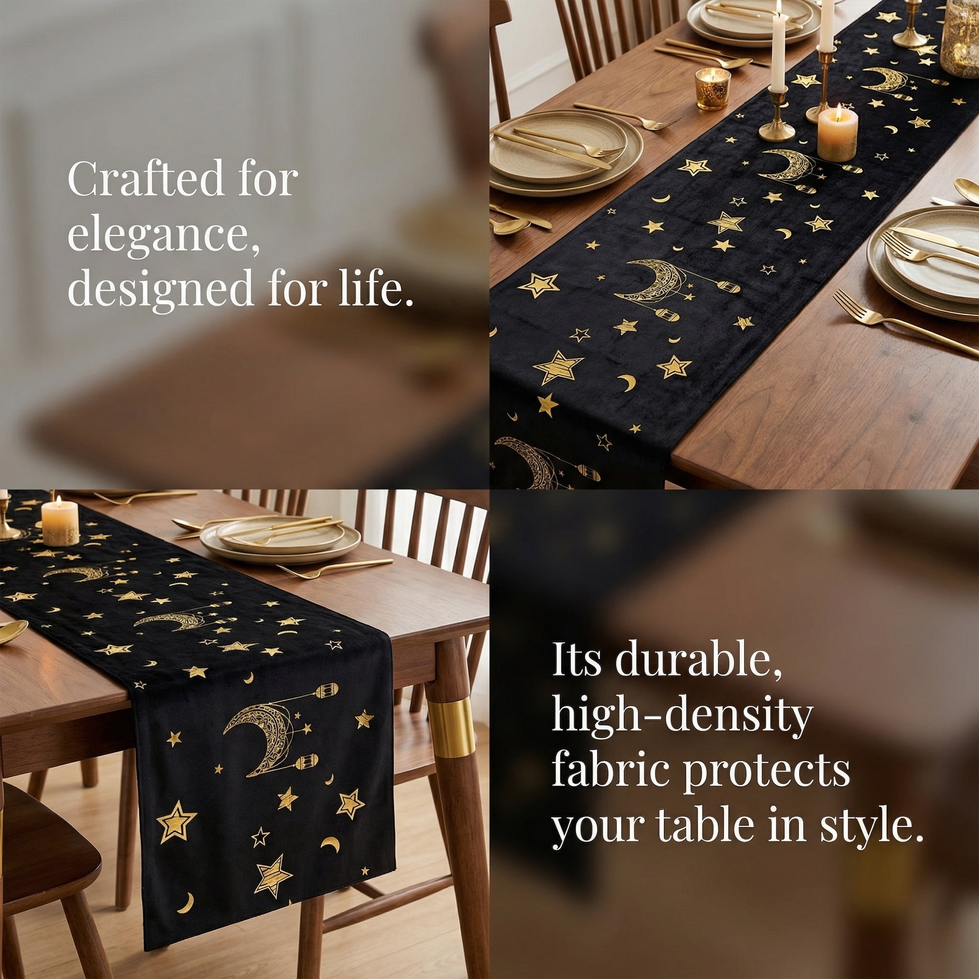 Unique Bargains Long Printed Polyester Table Runner for Decorations Black 13"x106.3"