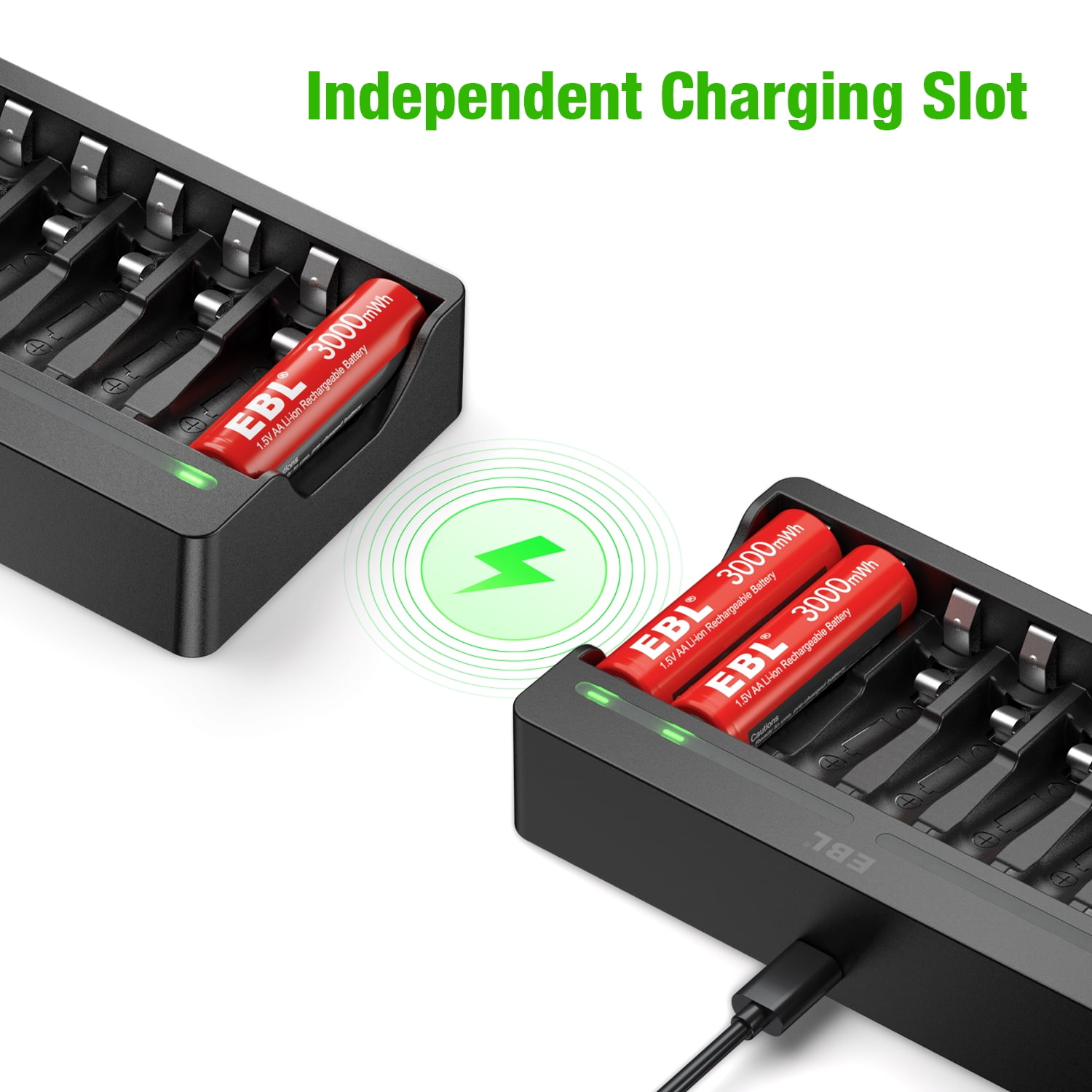 EBL 16 Pack Rechargeable Lithium AA Batteries, 1.5V AA Li-ion Batteries with 8 Slots Smart Lithium Rechargeable Battery Charger