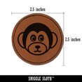 thumbnail image 2 of Cute Monkey Face 2.5" Faux Leather Round Engraved Iron-On Patch - Brown, 2 of 6