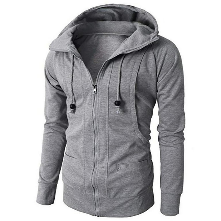 Zodggu Drawstring Hoodie Sweatshirt Jackets for Men Fashion Mens Solid Autumn Winter Long Sleeve Sports Fitness Slim Zip Up Pullover Blouse Tops Male Outerwear Gray M Walmart