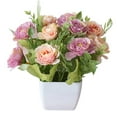 thumbnail image 1 of POINTERTECK European Style Tea Rose Artificial Flower Pot Bonsai Garden Table Room Decor(Purple), 1 of 10
