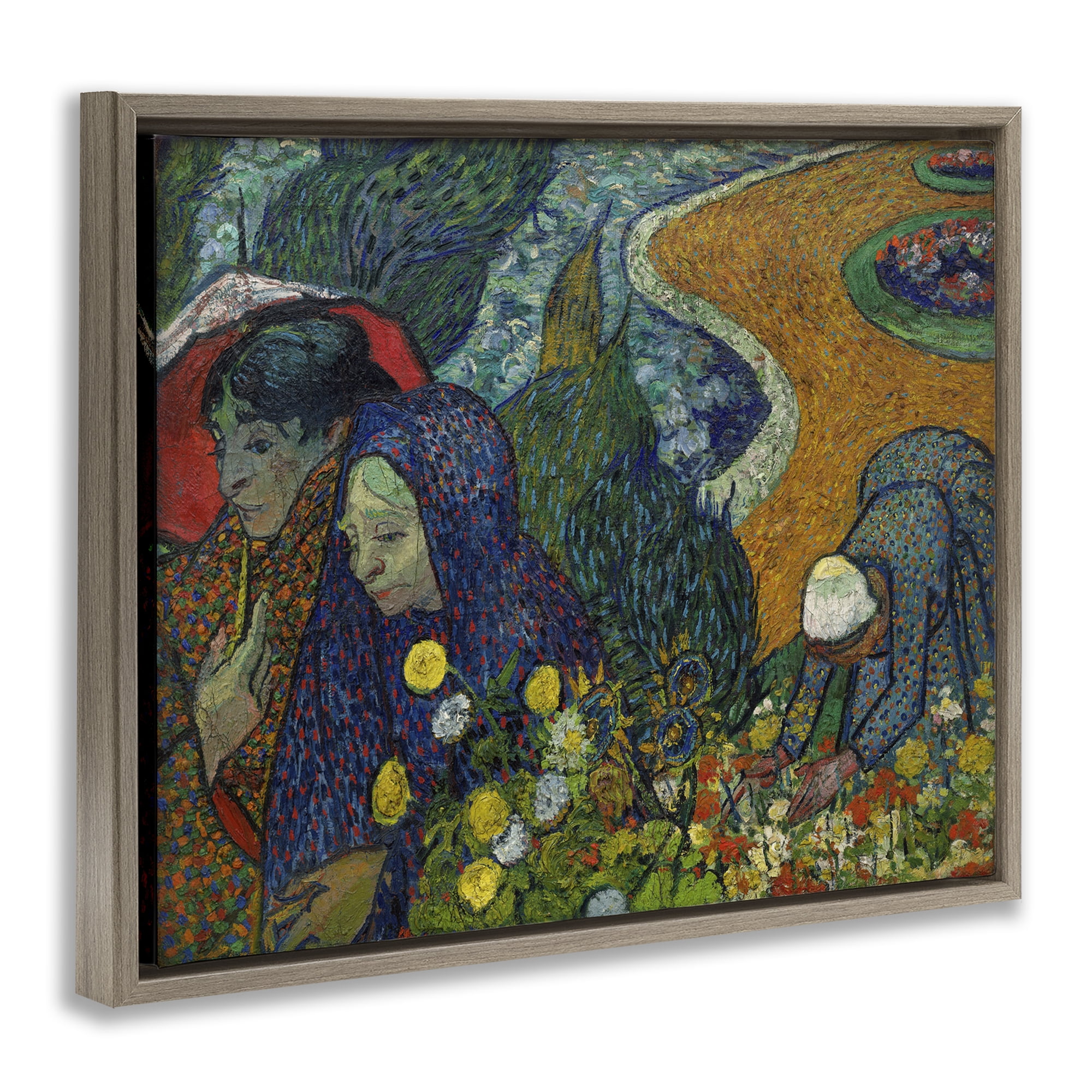 Stupell Industries Van Gogh Memory of Garden at Etten People Painting Brown Floater Framed Canvas Art Print Wall Art, 31 x 25