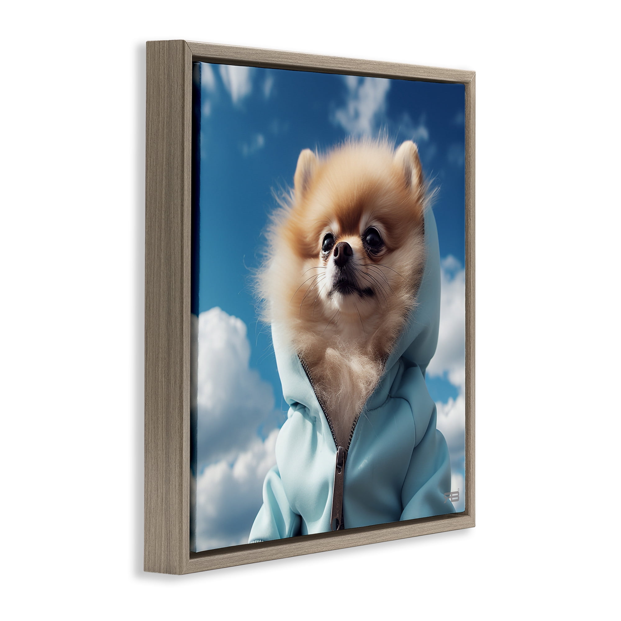 Stupell Industries Pomeranian Dog & Clouds Animals & Insects Painting Brown Floater Framed Canvas Art Print Wall Art, 18 x 18