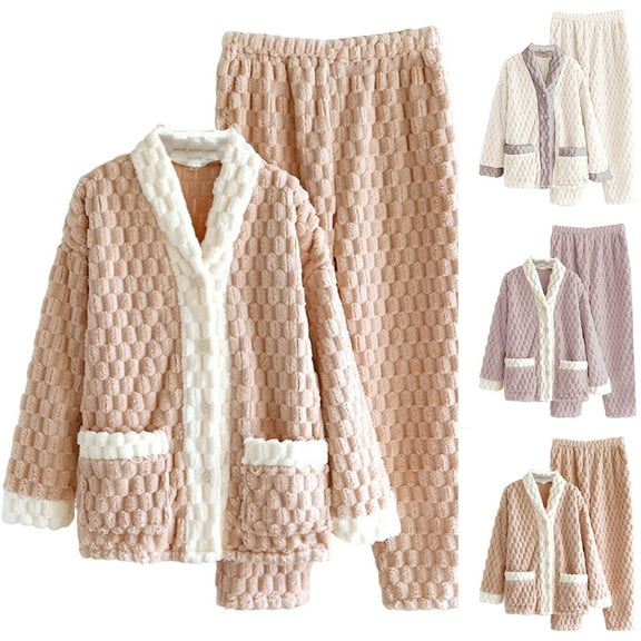 Bixock Women Fall and Winter Outfit Set,Women Two-piece Set,Women Fall and Winter Outfit Set Turtle Pattern Flannel V Neck Top and Pants Set