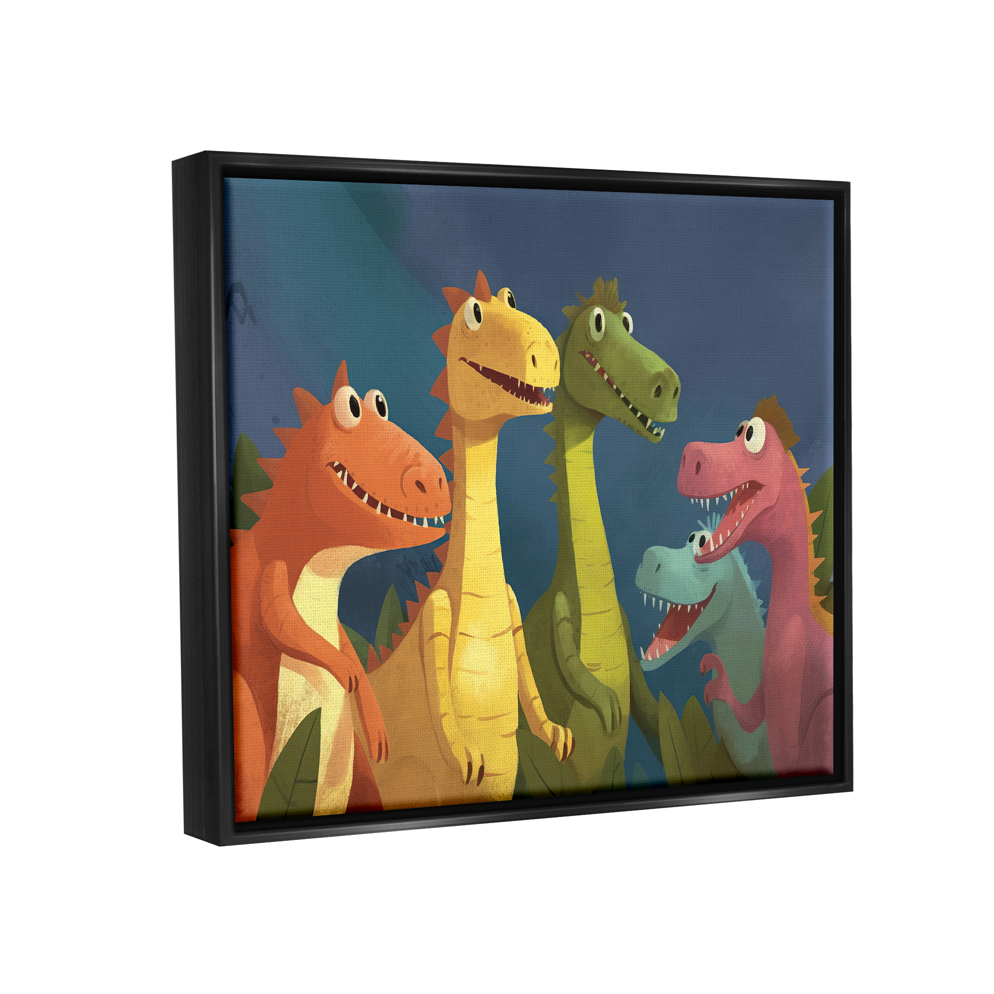 Stupell Industries Happy Dinosaur Friends Animals & Insects Painting Black Floater Framed Art Print Wall Art, 21 x 17
