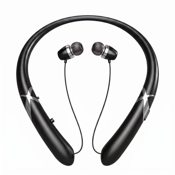 Neckband Bluetooth Headphone, Retractable Headphones with Bluetooth, Stereo Noise Cancelling Earphones,Neckband Bluetooth Earphones for Office Meetings and Daily Commuting
