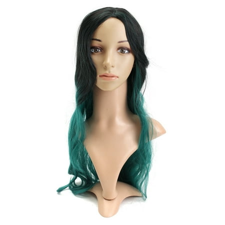 Long Curly Fashion Sex Women Wigs Black Gradient Green Cosplay