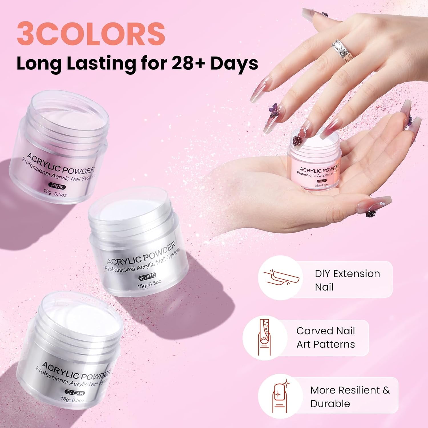 Nail Kit for Beginners with Everything: Practice Hand Acrylic Nail Set Professional Powder Drill Liquid Starter Kits with U V Lamp in Cosmetic Gift Bag for Women Salon Home (Pink)