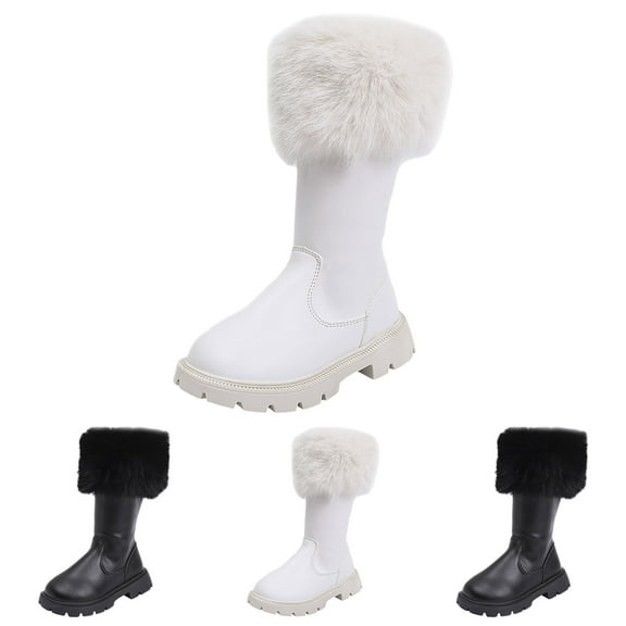 Dakaela Kids Girls Knee High Boots Plush Wide Calf Tall Riding Boot Chunky Low Heel Fall Winter Zipper Dress Shoes Black Size 9
