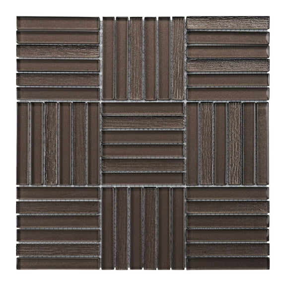 Modket TDH374MG Brown Cold Spray Crystal Glass Basketweave Parquet Mosaic Tile Wall Backsplash