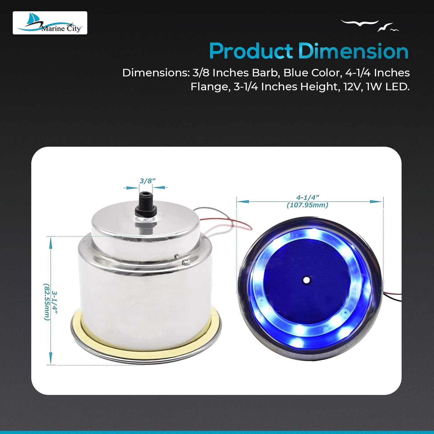Marine City Drink Cup Holder with Drain, 304 Stainless Steel, 8 Blue LED Lights, Corrosion-Resistant Easy Installation, for Boats Yachts Ships Kayaks, 2-Pack
