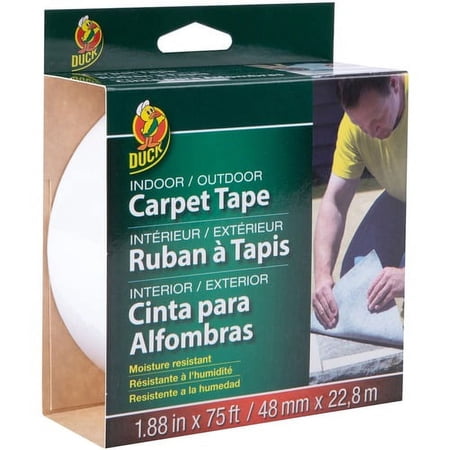 Duck Brand Indoor/Outdoor Carpet Tape - 25 yd Length x 1.88 Width - 1 / Roll - White | Bundle of 10 Rolls