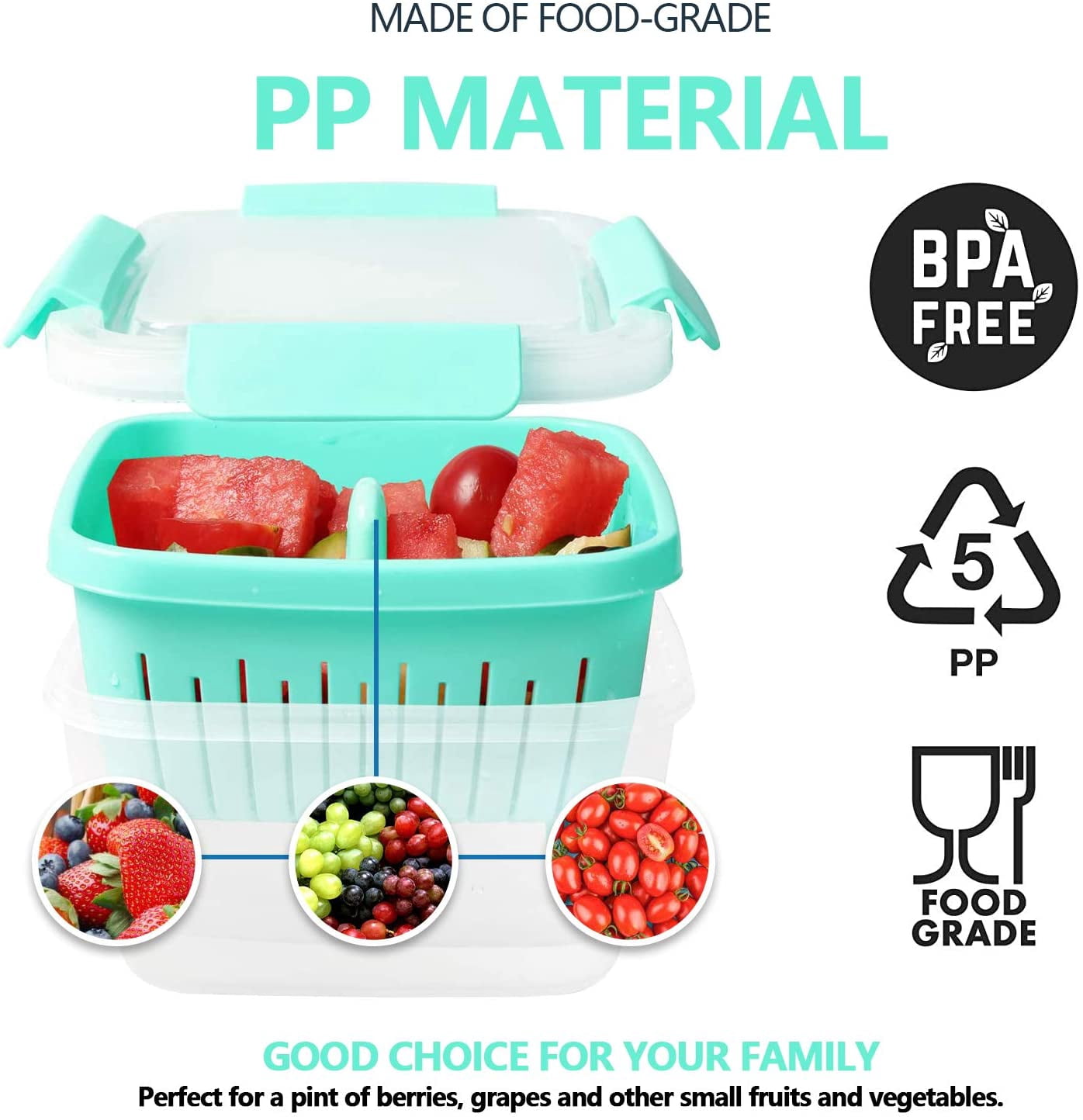 Large Berry Box, High Capacity Fruit Storage Containers for Fridge, Produce Container, Colander, Container With Lid, Refrigerator Organization,