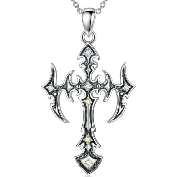 Diamond Gothic Cross Necklace 925 Sterling Silver Gothic Cross Pendant Necklace Christian Jewelry Gifts for Women Wife Girlfriend