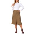thumbnail image 2 of Womens Corduroy Midi Skirt High Waist A-Line Split Front Casual Fall Winter Long Skirts with Pockets L Brown, 2 of 6