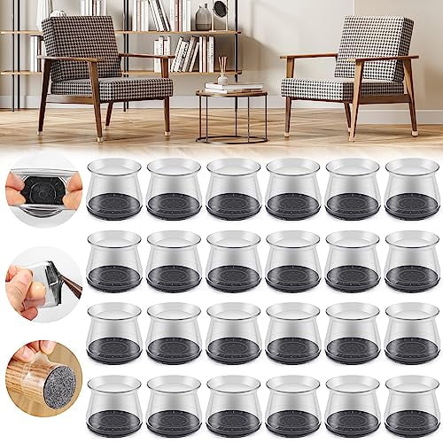 24PCS Upgraded Silicone Chair Leg Floor Protectors for Hardwood Floors,Furniture Sliders for Chair Legs,Felt Bottom Furniture Pads,Anti-Slip Round&Square Cap Covers to Scratch and Reduce Noise