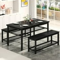 thumbnail image 2 of Lamerge 3-Piece Dining Table Set, Black Dining Table with Storage Shelf, Kitchen Table and Chairs Set for 4, Dining Table Set with 2 Benches, Industrial Dining Table Set for Dining Room, Kitchen, 2 of 8