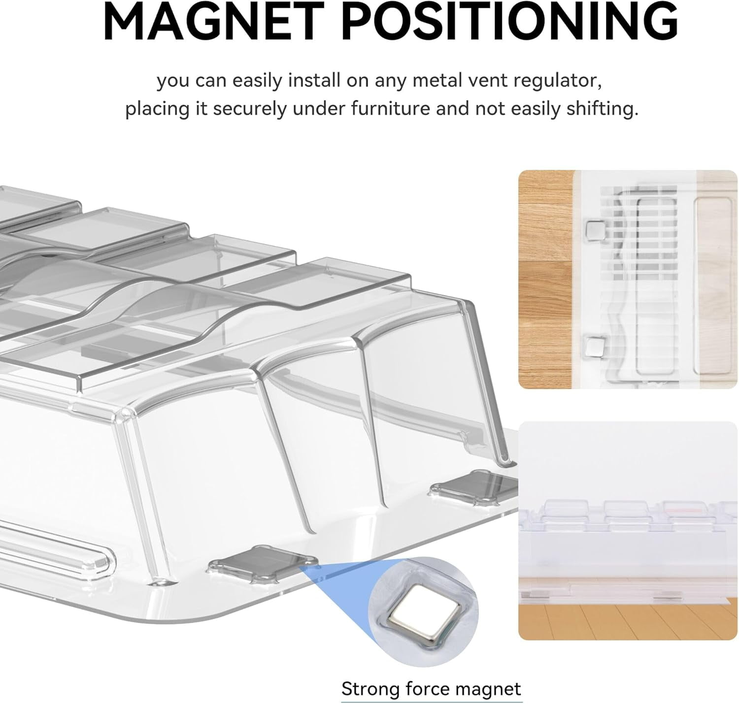 Sideways Magnetic Vent Extender for Under Furniture, Floor Resiter Vent Deflector Fits Vents 3" - 6" Wide (1PCS)
