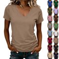thumbnail image 2 of Womens Short Sleeve T Shirts V Neck Tops Summer Trendy Comfy Casual Basic Tee Shirt Khaki L, 2 of 5