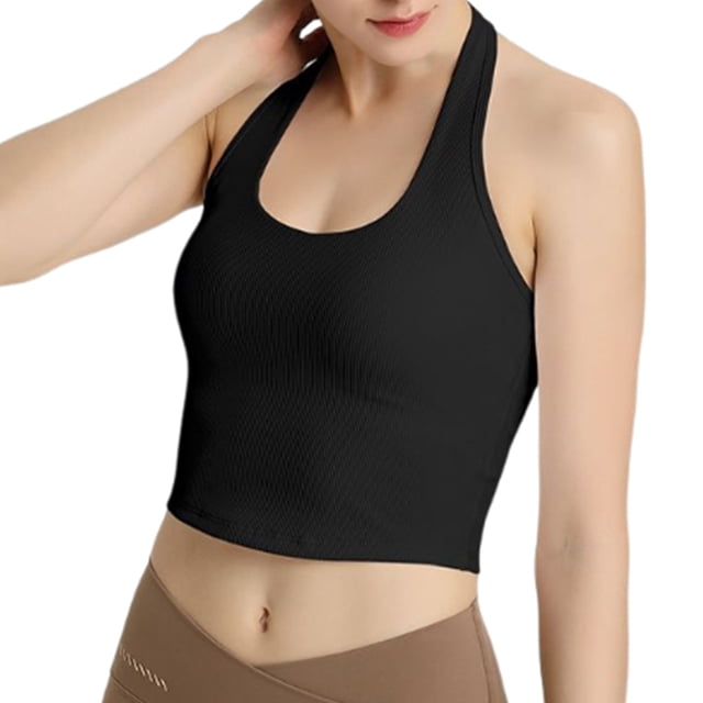 Sonducket Ropa interior Inalámbrico Seguro La correa para el cuello Sujetadores delgados de una pieza para el pecho Cómodo Correr Montar Ir de Camisetas sin mangas Negro S