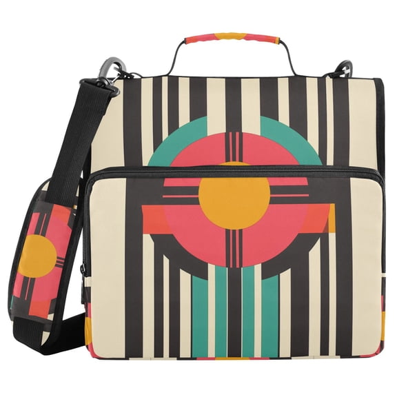 FORMRS Zipper Binder with Shoulder Strap 2-inch Ring 500 Sheet Capacity File Bag, Geometric Circle