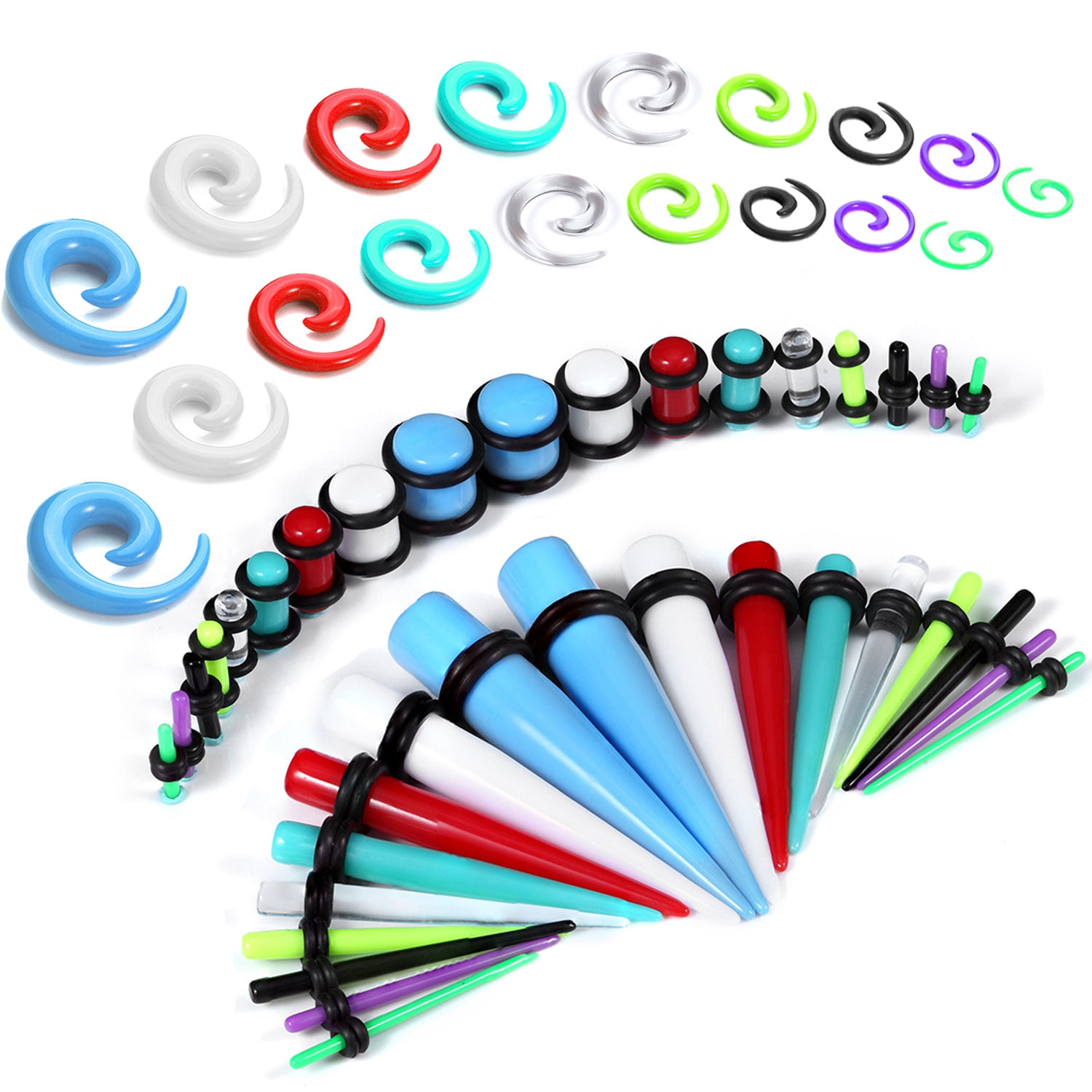 BodyJ4You 54PC Gauges Kit Ear Stretching 14G-00G Acrylic Hanger Tapers Plugs Body Piercing Set 