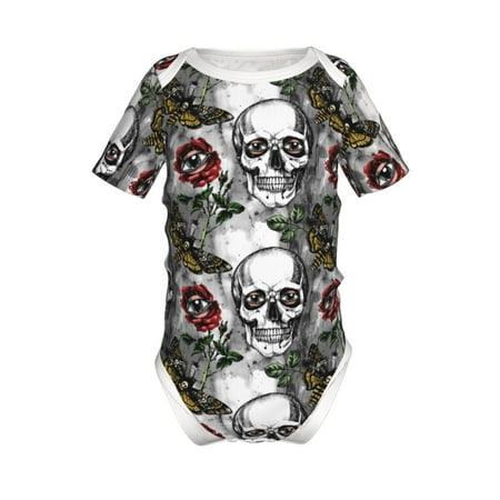 

Lukts Skulls Roses Print Baby Short Sleeve Romper Onesie for Newborn Baby Boys and Girls-12 Months