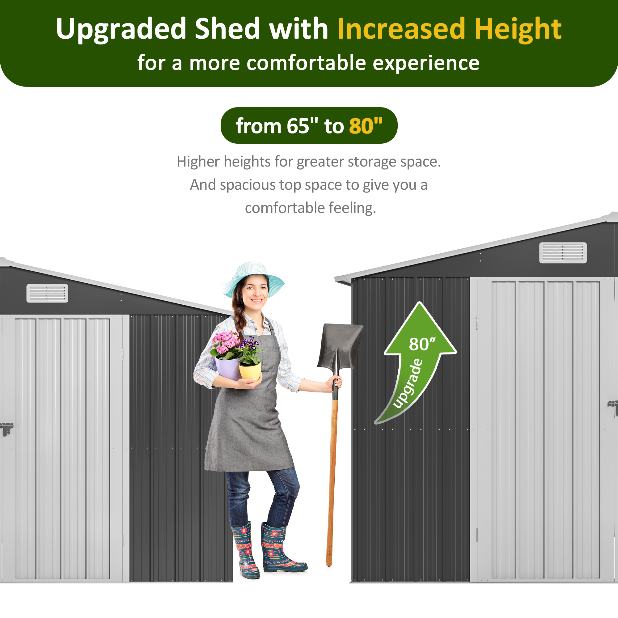 POLAHAKU 10 x 8 ft Outdoor Storage Shed, Metal Storage Shed with Thickened Metal Upgrade Frame and Lockable Door for Garden, Patio, Backyard